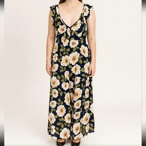 Forever 21 Navy Floral Boho Maxi Dress Sz Sm